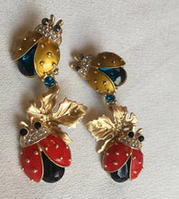 Load image into Gallery viewer, Darling Enamel Ladybug Dangles, Runway Glamour Statement Earrings