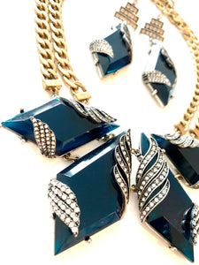 Dazzling Blue Art Deco Cocktail Jewelry Set
