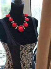 Load image into Gallery viewer, OSCAR DE LA RENTA  Cherry Red Rose Sicily Runway Designer Necklace